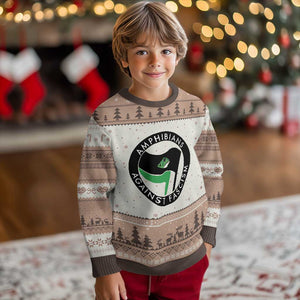 Amphibians Against Fascism Ugly Christmas Sweater Anti-Fascist Frog Logo Portland Protest TS02 Mocha Mousse Print Your Wear