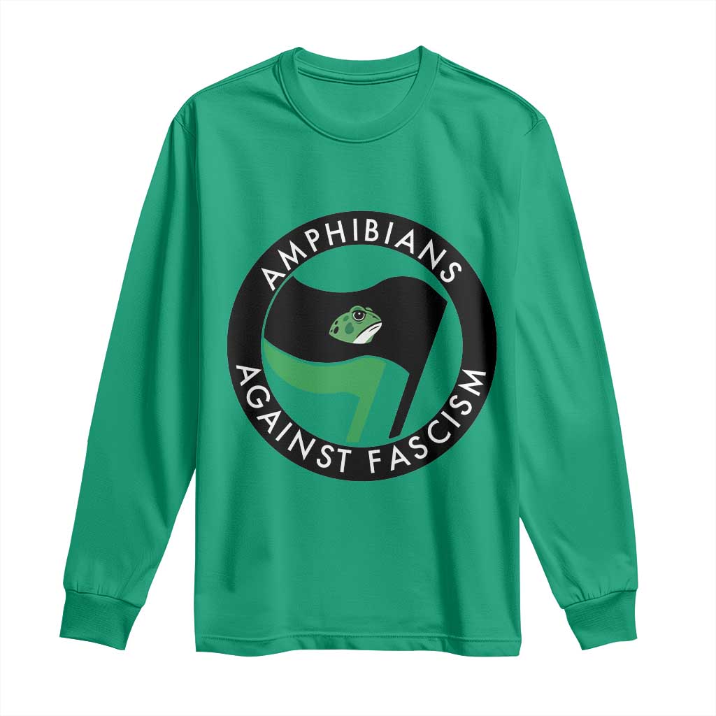 Amphibians Against Fascism Long Sleeve Shirt Anti-Fascist Frog Logo Portland Protest TS02 Irish Green Print Your Wear