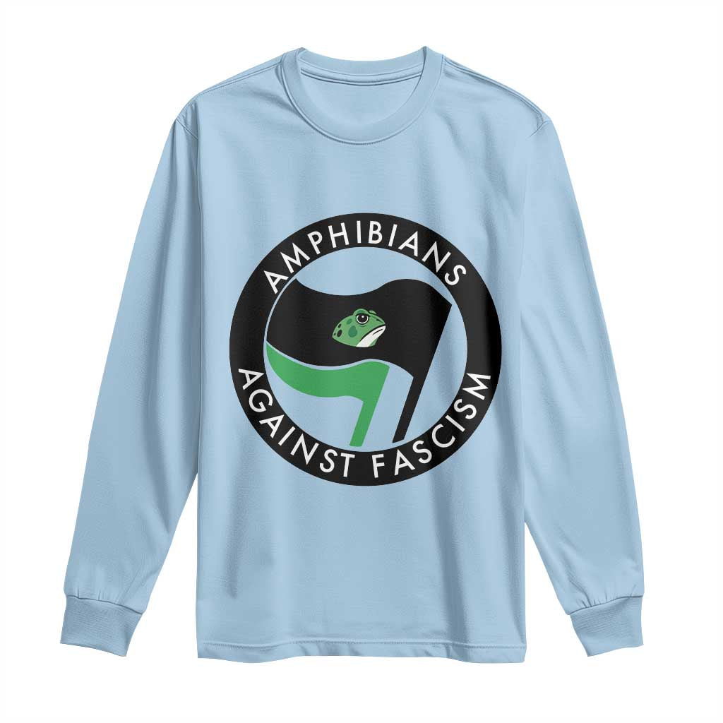 Amphibians Against Fascism Long Sleeve Shirt Anti-Fascist Frog Logo Portland Protest TS02 Light Blue Print Your Wear