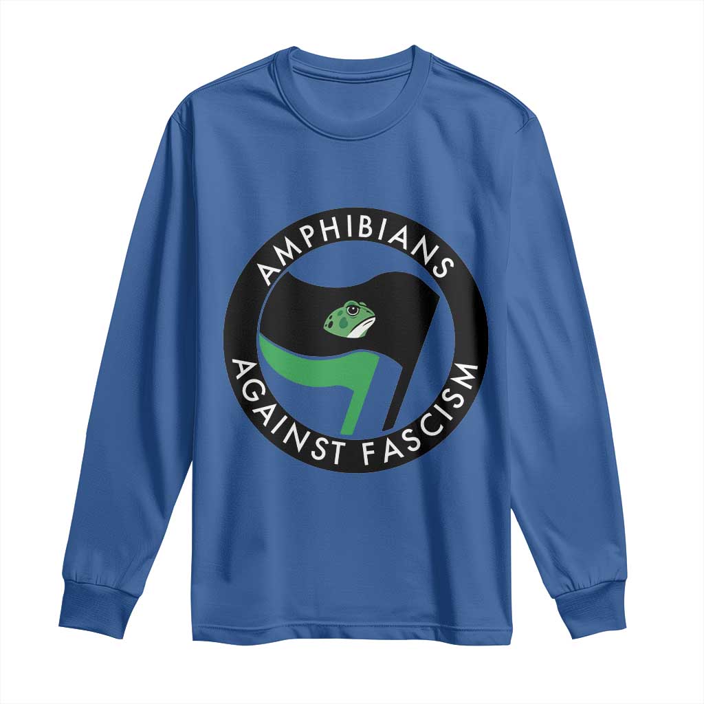 Amphibians Against Fascism Long Sleeve Shirt Anti-Fascist Frog Logo Portland Protest TS02 Royal Blue Print Your Wear