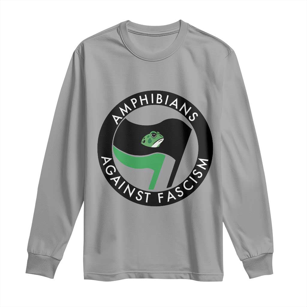 Amphibians Against Fascism Long Sleeve Shirt Anti-Fascist Frog Logo Portland Protest TS02 Sport Gray Print Your Wear