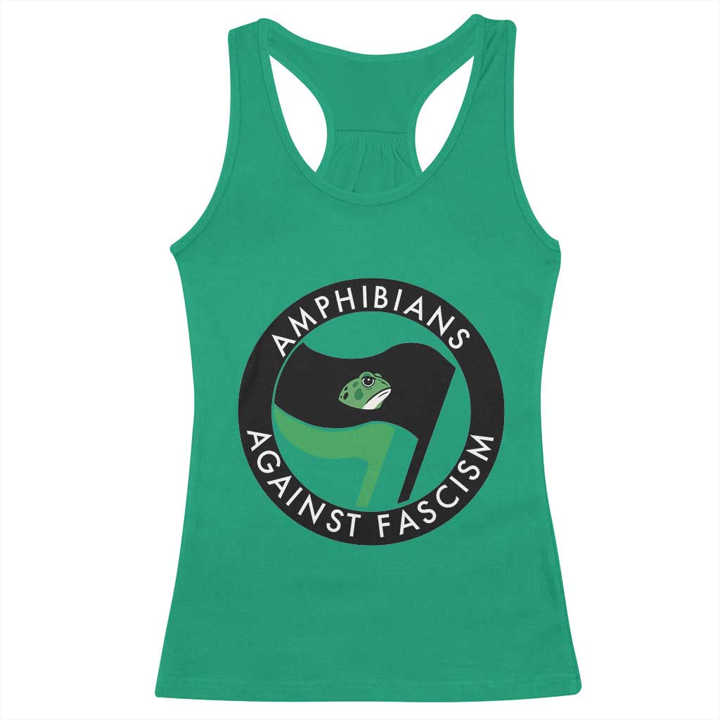 Amphibians Against Fascism Racerback Tank Top Anti-Fascist Frog Logo Portland Protest TS02 Irish Green Print Your Wear