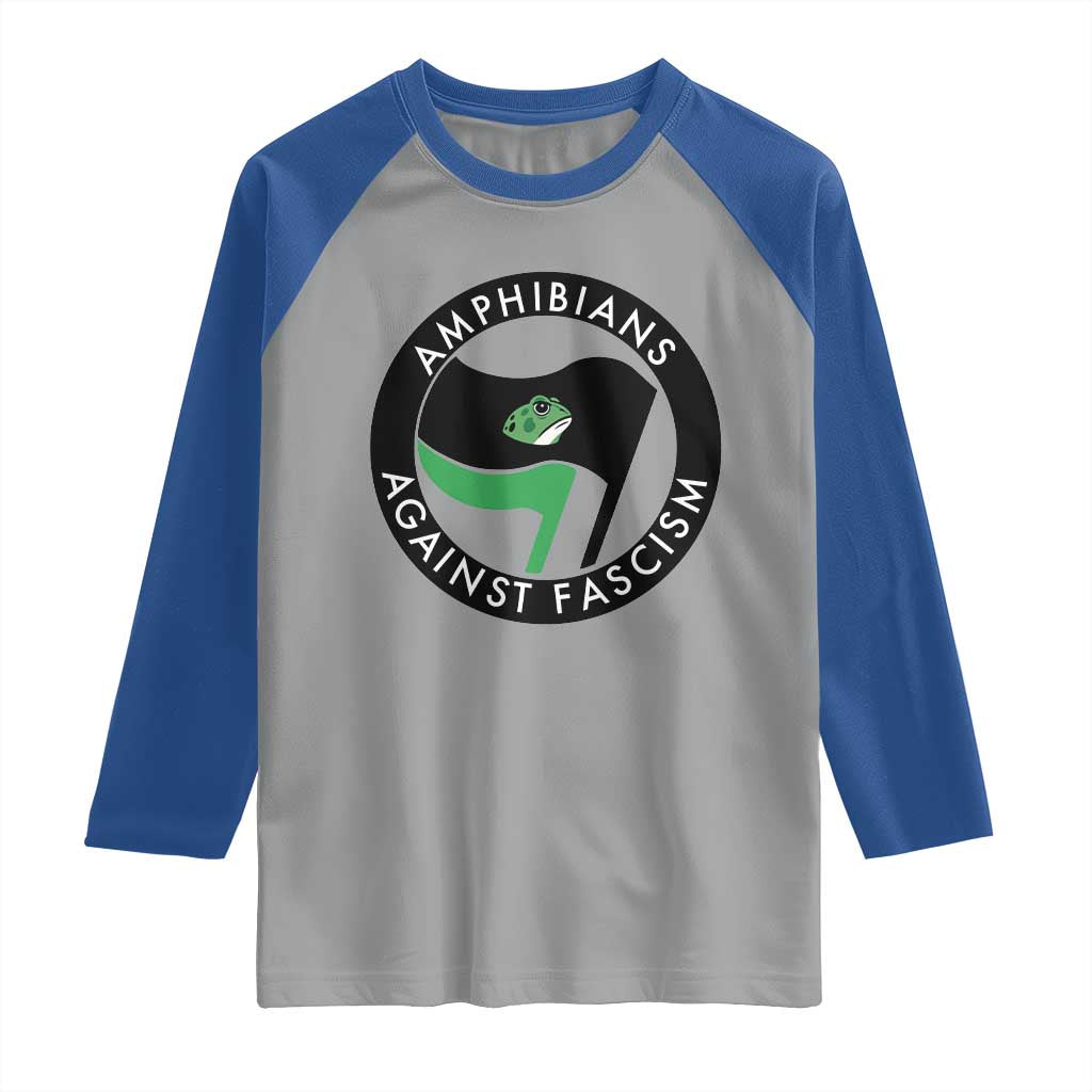 Amphibians Against Fascism Raglan Shirt Anti-Fascist Frog Logo Portland Protest TS02 Sport Gray Royal Print Your Wear