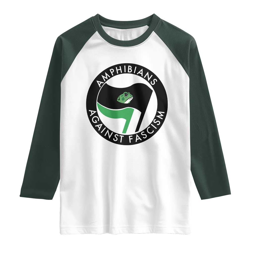 Amphibians Against Fascism Raglan Shirt Anti-Fascist Frog Logo Portland Protest TS02 White Dark Forest Green Print Your Wear