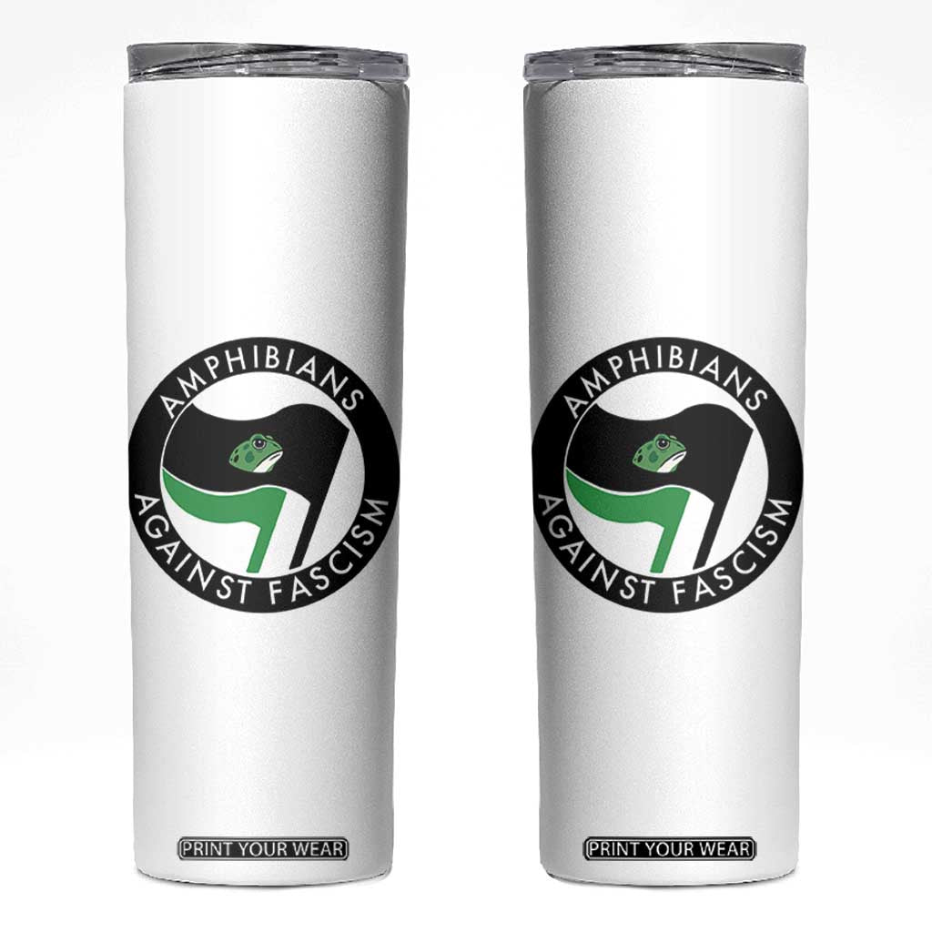 Amphibians Against Fascism Skinny Tumbler Anti-Fascist Frog Logo Portland Protest TS02 White Print Your Wear