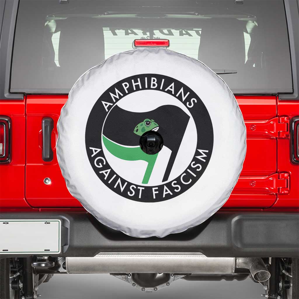 Amphibians Against Fascism Spare Tire Cover Anti-Fascist Frog Logo Portland Protest TS02 White Print Your Wear