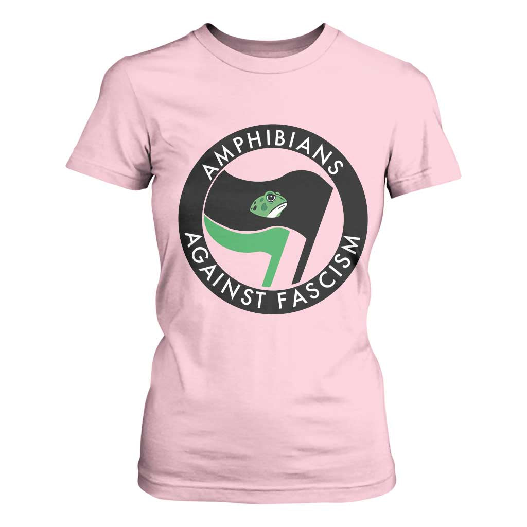 Amphibians Against Fascism T Shirt For Women Anti-Fascist Frog Logo Portland Protest TS02 Light Pink Print Your Wear