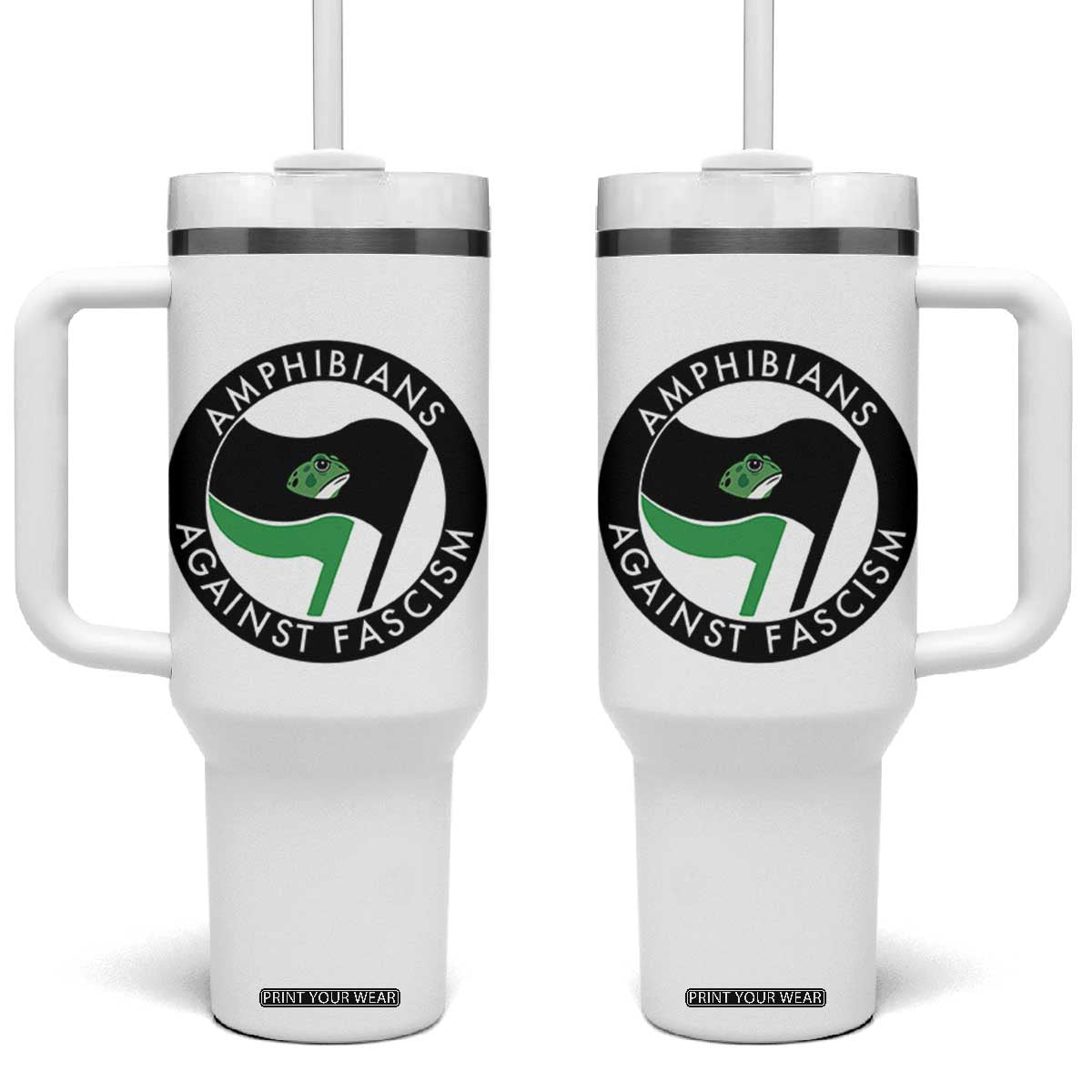 Amphibians Against Fascism Tumbler With Handle Anti-Fascist Frog Logo Portland Protest TS02 One Size: 40 oz White Print Your Wear