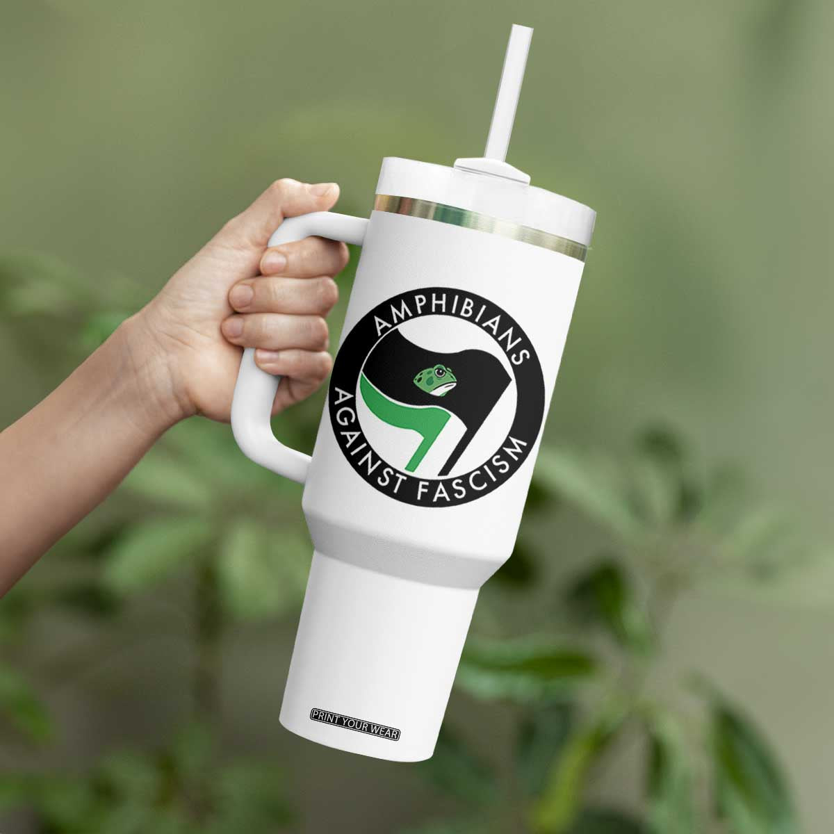 Amphibians Against Fascism Tumbler With Handle Anti-Fascist Frog Logo Portland Protest TS02 Print Your Wear