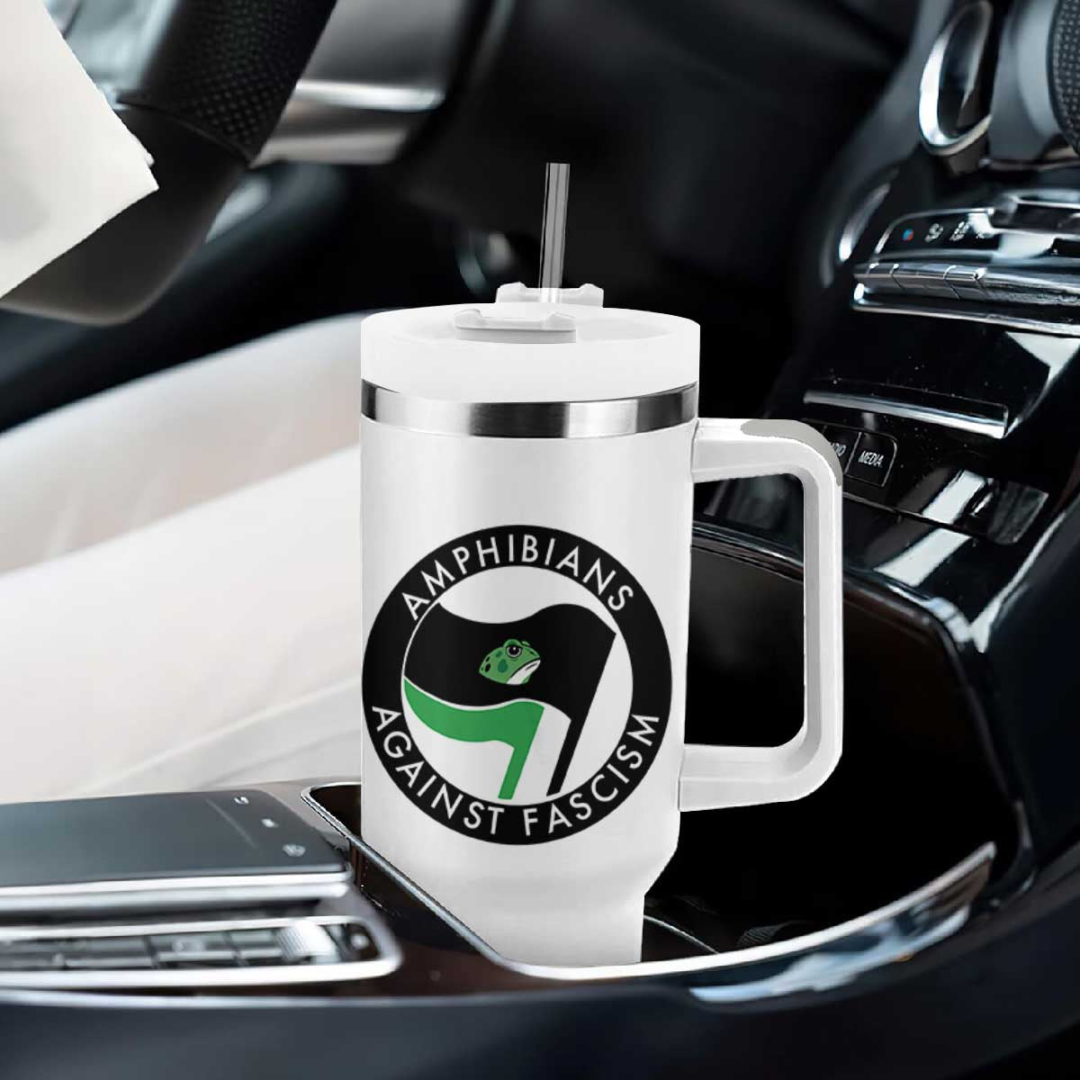 Amphibians Against Fascism Tumbler With Handle Anti-Fascist Frog Logo Portland Protest TS02 Print Your Wear