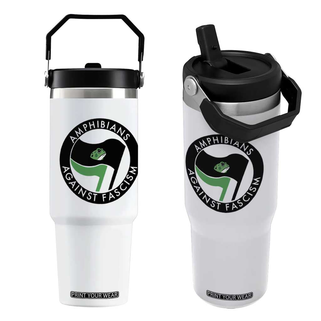 Amphibians Against Fascism Flip Straw Tumbler Anti-Fascist Frog Logo Portland Protest TS02 One Size: 30 oz White Print Your Wear