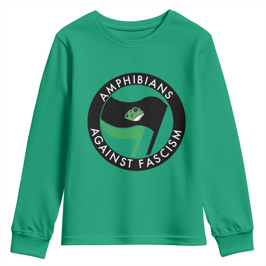 Amphibians Against Fascism Youth Sweatshirt Anti-Fascist Frog Logo Portland Protest TS02 Irish Green Print Your Wear