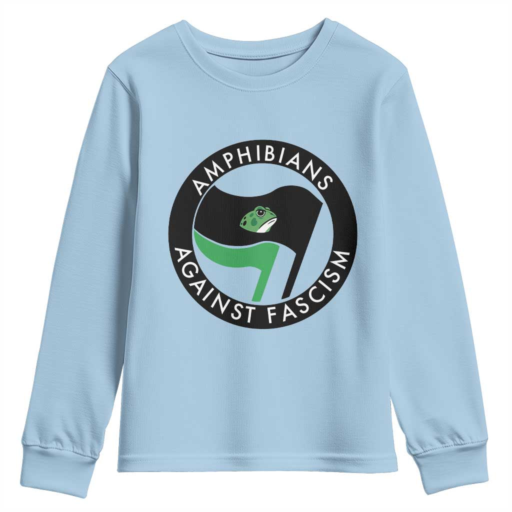 Amphibians Against Fascism Youth Sweatshirt Anti-Fascist Frog Logo Portland Protest TS02 Light Blue Print Your Wear