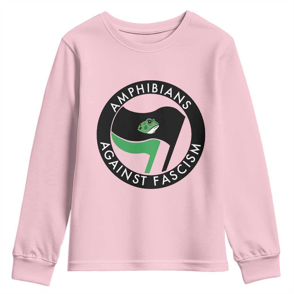 Amphibians Against Fascism Youth Sweatshirt Anti-Fascist Frog Logo Portland Protest TS02 Light Pink Print Your Wear