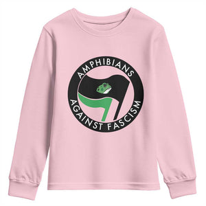 Amphibians Against Fascism Youth Sweatshirt Anti-Fascist Frog Logo Portland Protest TS02 Light Pink Print Your Wear