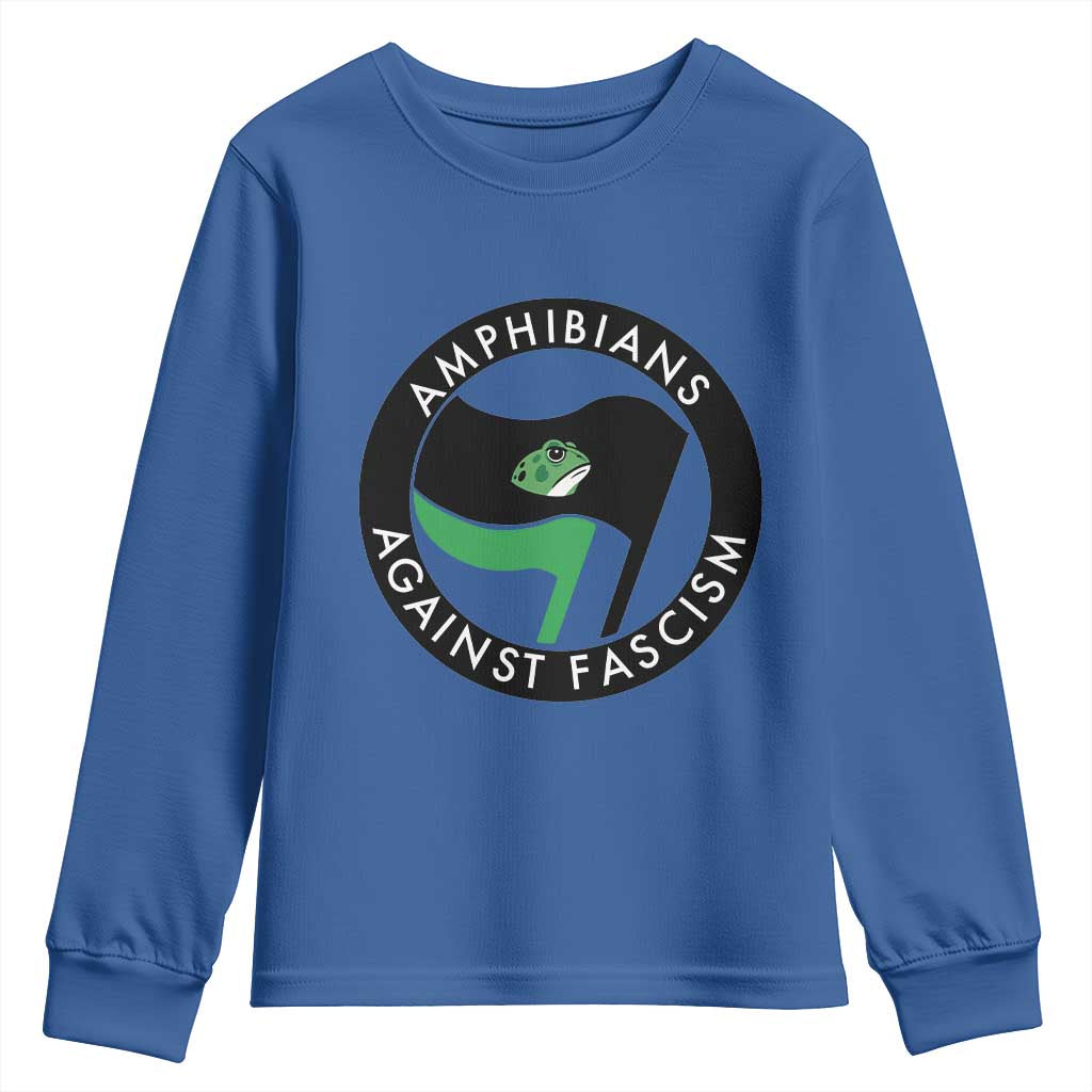 Amphibians Against Fascism Youth Sweatshirt Anti-Fascist Frog Logo Portland Protest TS02 Royal Blue Print Your Wear