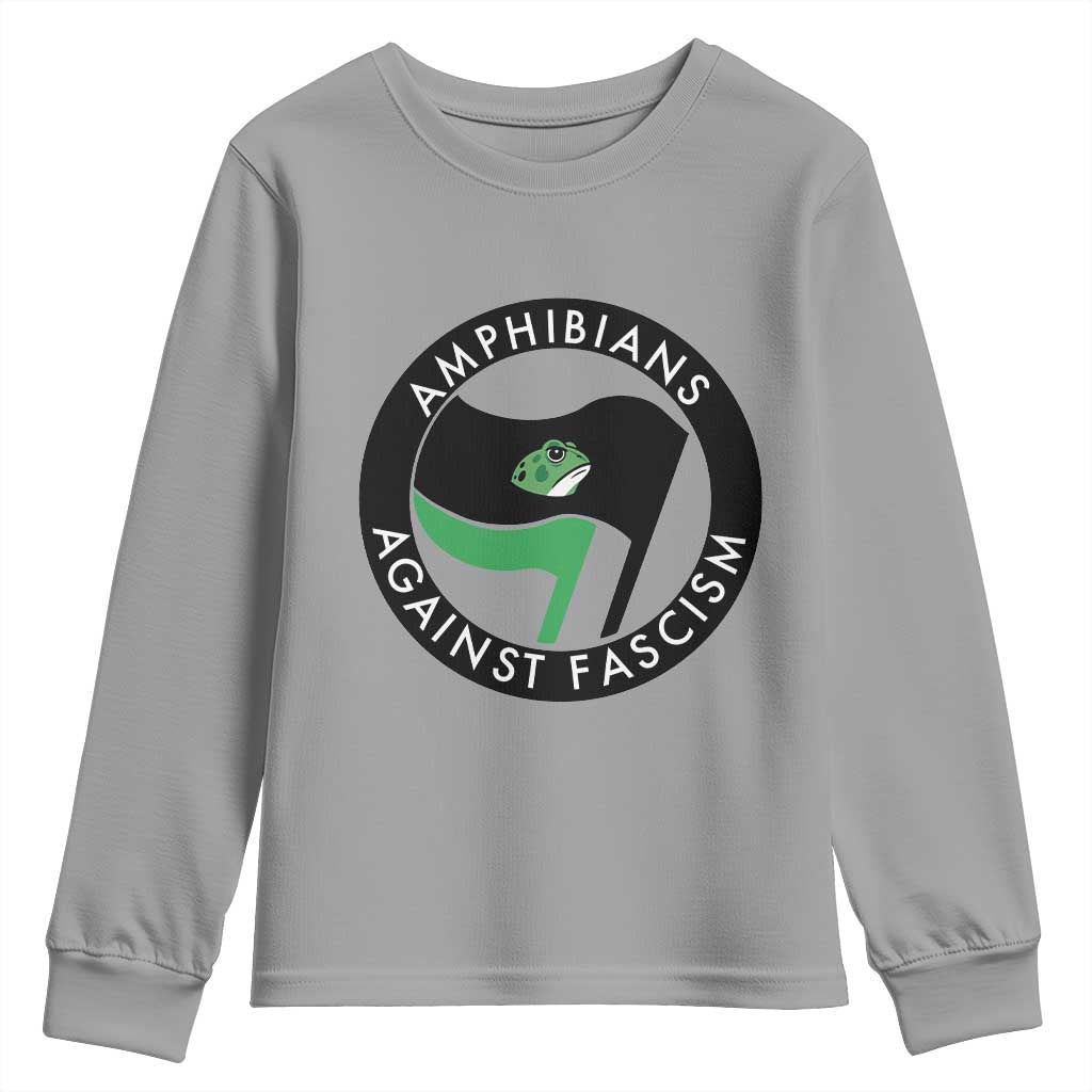 Amphibians Against Fascism Youth Sweatshirt Anti-Fascist Frog Logo Portland Protest TS02 Sport Gray Print Your Wear