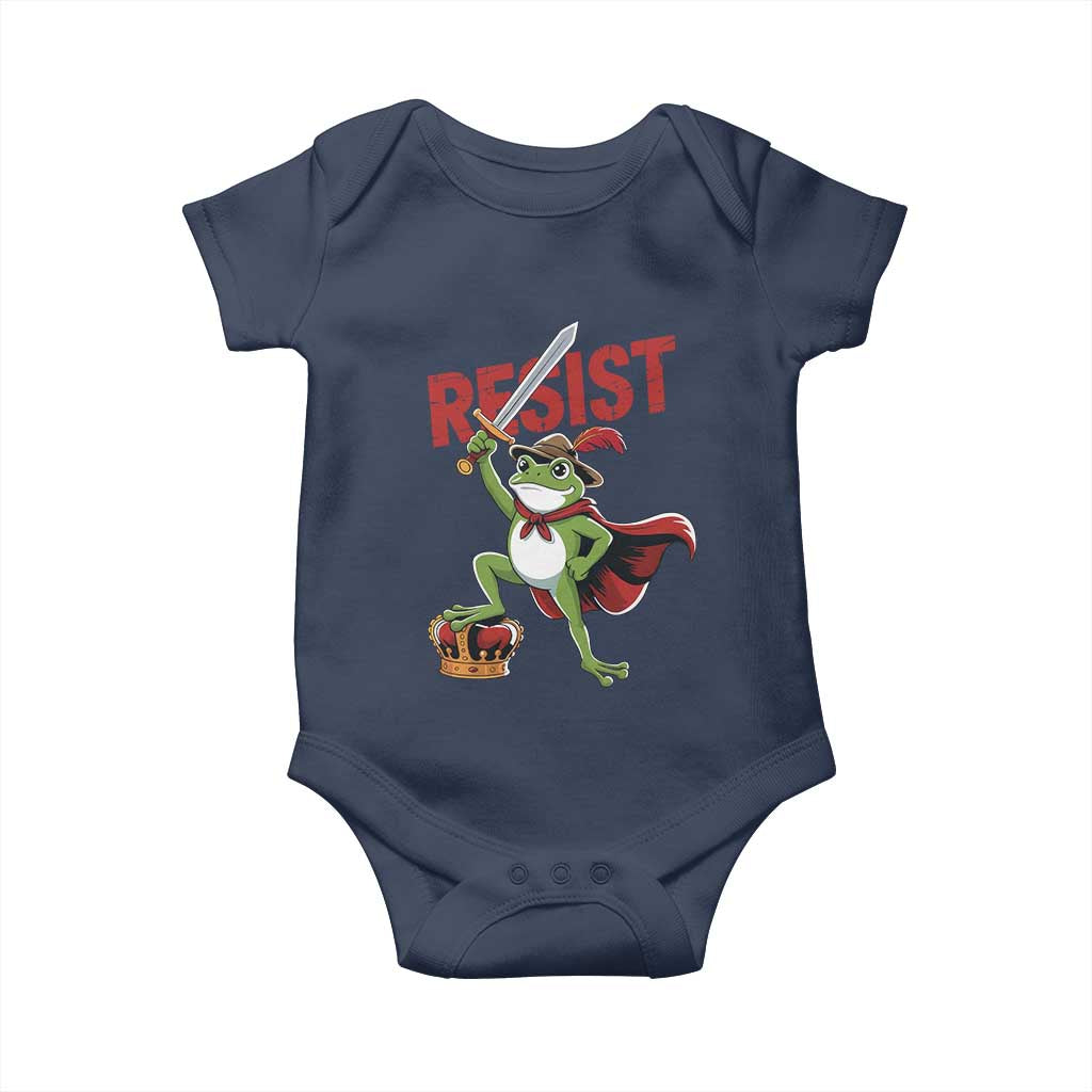 Sword Wielding Frog Resistance Baby Onesie Resist Protest No Kings TS02 Navy Print Your Wear