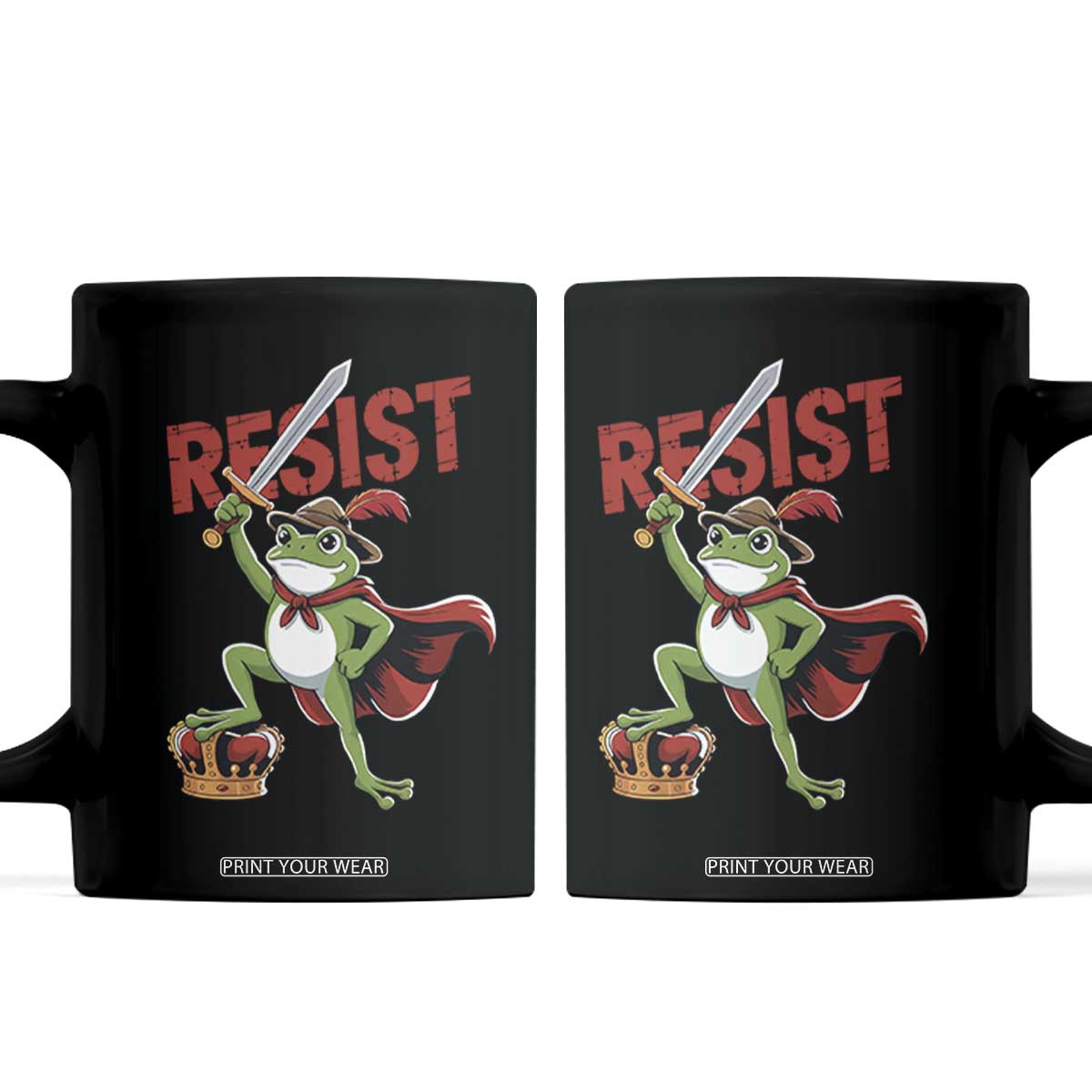 Sword Wielding Frog Resistance Coffee Mug Resist Protest No Kings TS02 Black Print Your Wear