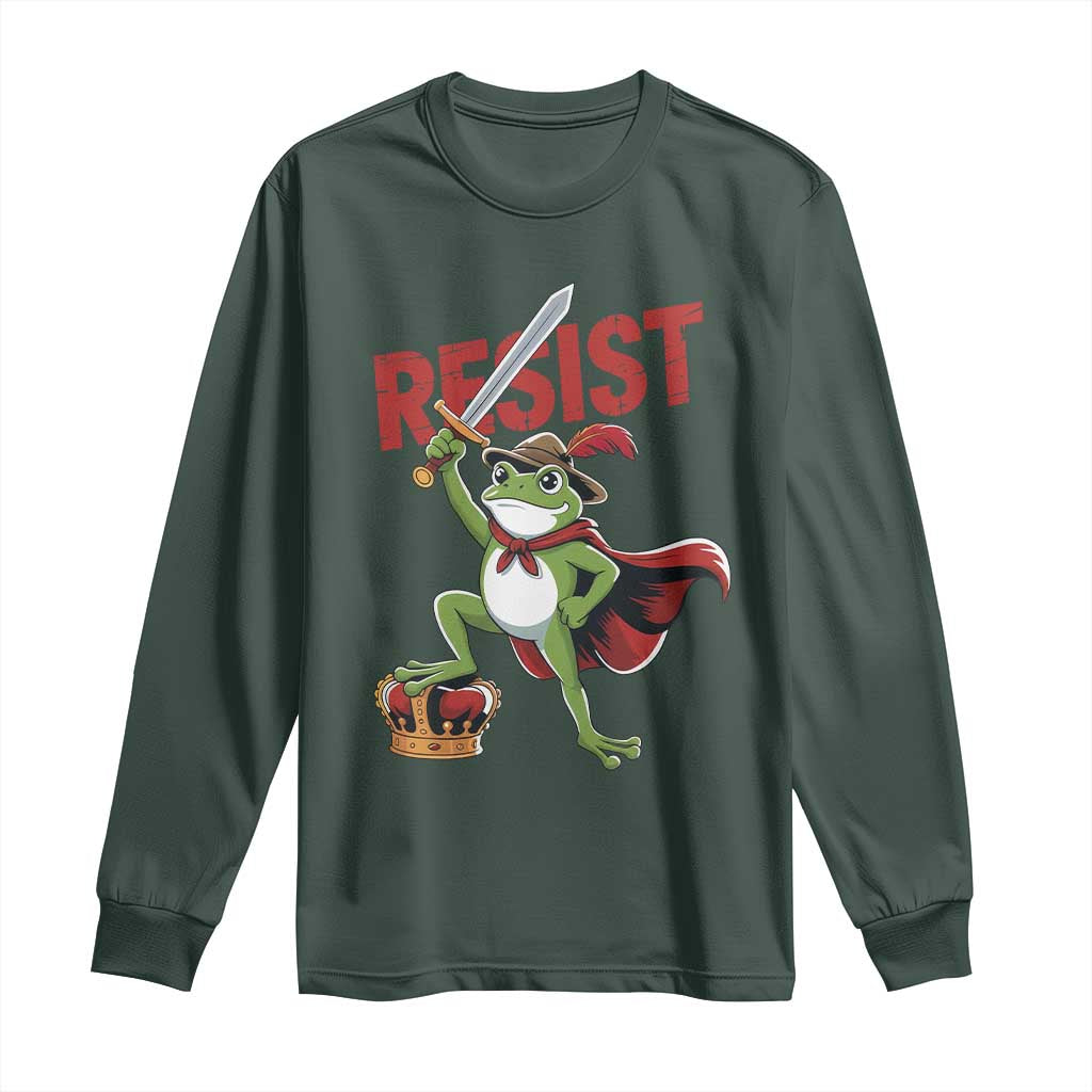 Sword Wielding Frog Resistance Long Sleeve Shirt Resist Protest No Kings TS02 Dark Forest Green Print Your Wear