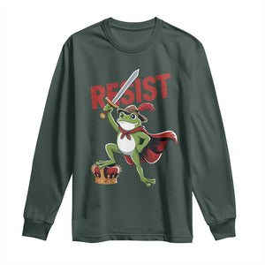 Sword Wielding Frog Resistance Long Sleeve Shirt Resist Protest No Kings TS02 Dark Forest Green Print Your Wear