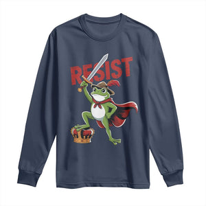 Sword Wielding Frog Resistance Long Sleeve Shirt Resist Protest No Kings TS02 Navy Print Your Wear