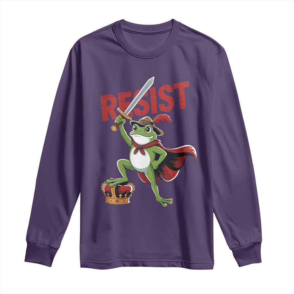 Sword Wielding Frog Resistance Long Sleeve Shirt Resist Protest No Kings TS02 Purple Print Your Wear