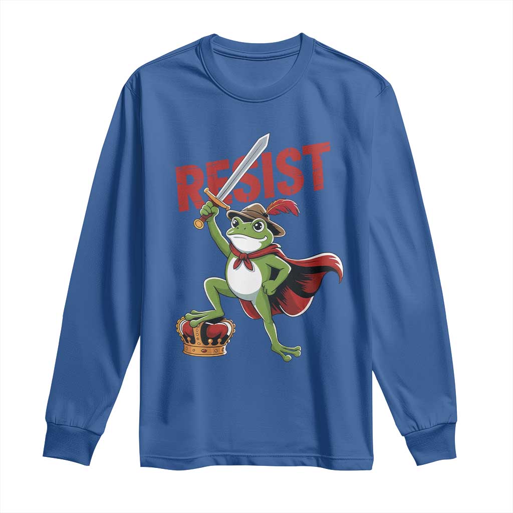 Sword Wielding Frog Resistance Long Sleeve Shirt Resist Protest No Kings TS02 Royal Blue Print Your Wear