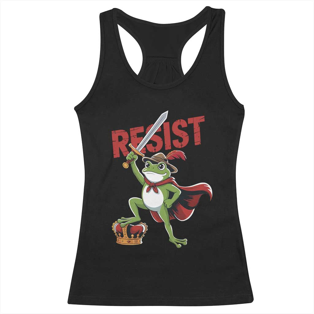 Sword Wielding Frog Resistance Racerback Tank Top Resist Protest No Kings TS02 Black Print Your Wear