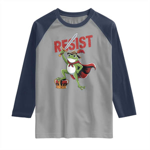 Sword Wielding Frog Resistance Raglan Shirt Resist Protest No Kings TS02 Sport Gray Navy Print Your Wear