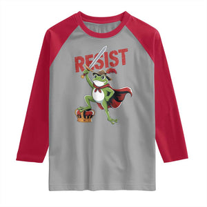 Sword Wielding Frog Resistance Raglan Shirt Resist Protest No Kings TS02 Sport Gray Red Print Your Wear
