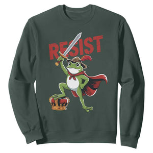 Sword Wielding Frog Resistance Sweatshirt Resist Protest No Kings TS02 Dark Forest Green Print Your Wear