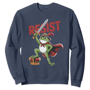Sword Wielding Frog Resistance Sweatshirt Resist Protest No Kings TS02 Navy Print Your Wear