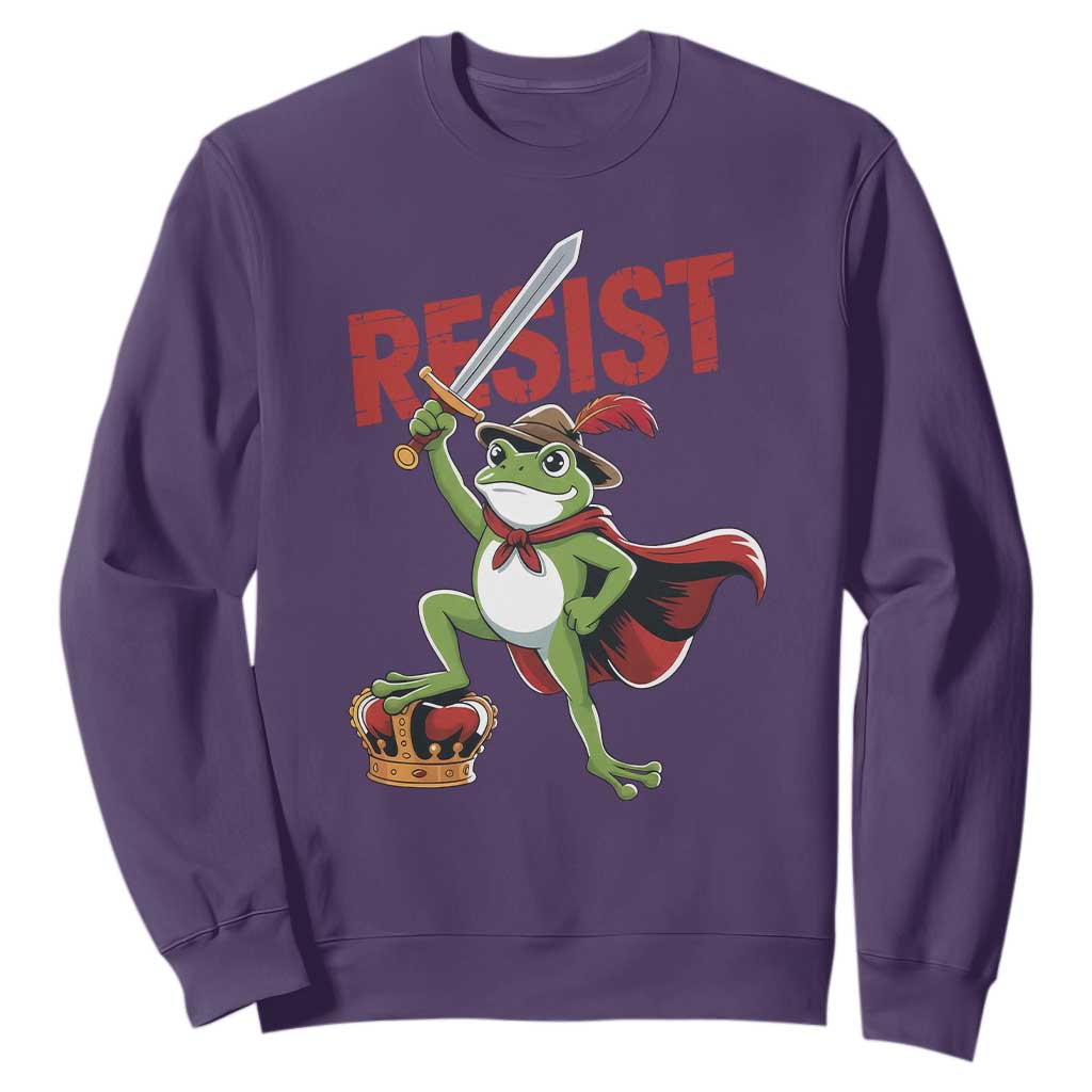 Sword Wielding Frog Resistance Sweatshirt Resist Protest No Kings TS02 Purple Print Your Wear