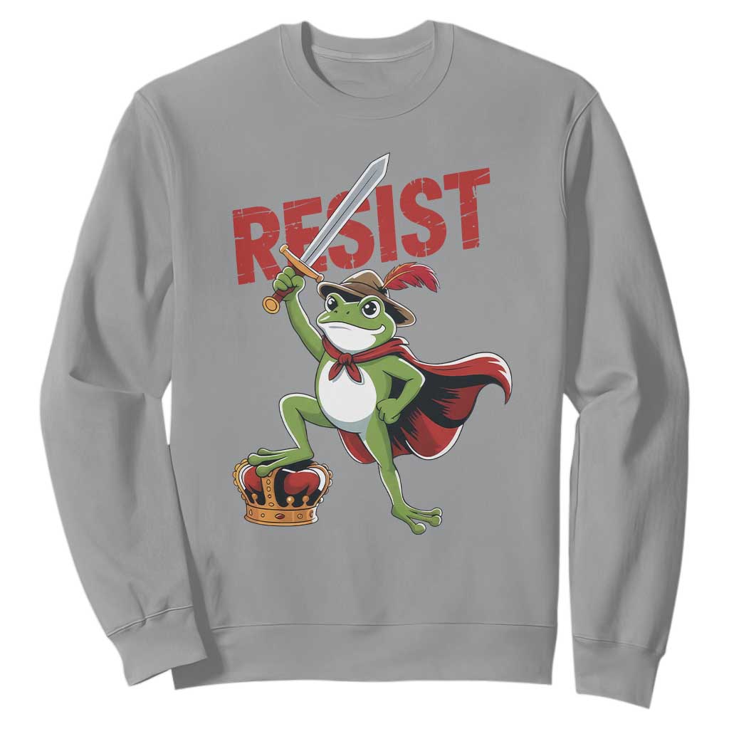 Sword Wielding Frog Resistance Sweatshirt Resist Protest No Kings TS02 Sport Gray Print Your Wear