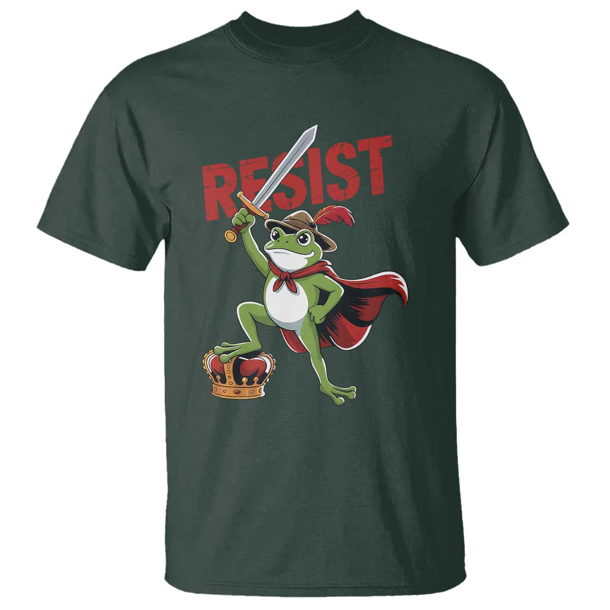 Sword Wielding Frog Resistance T Shirt Resist Protest No Kings TS02 Dark Forest Green Print Your Wear