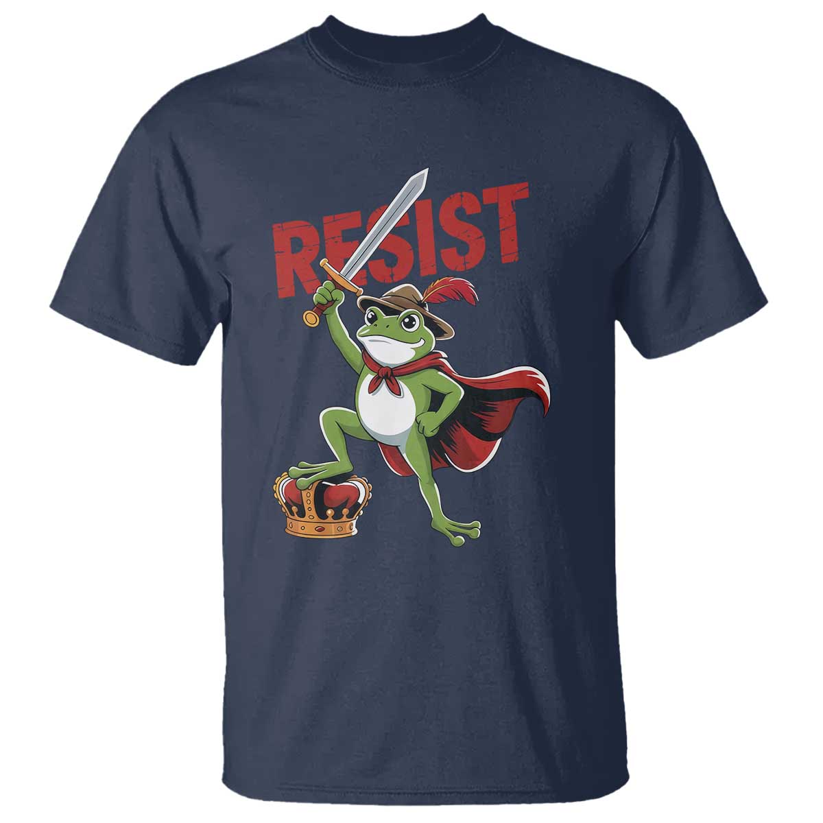 Sword Wielding Frog Resistance T Shirt Resist Protest No Kings TS02 Navy Print Your Wear
