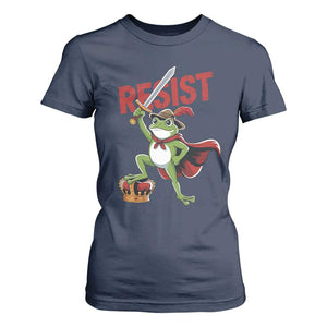 Sword Wielding Frog Resistance T Shirt For Women Resist Protest No Kings TS02 Navy Print Your Wear