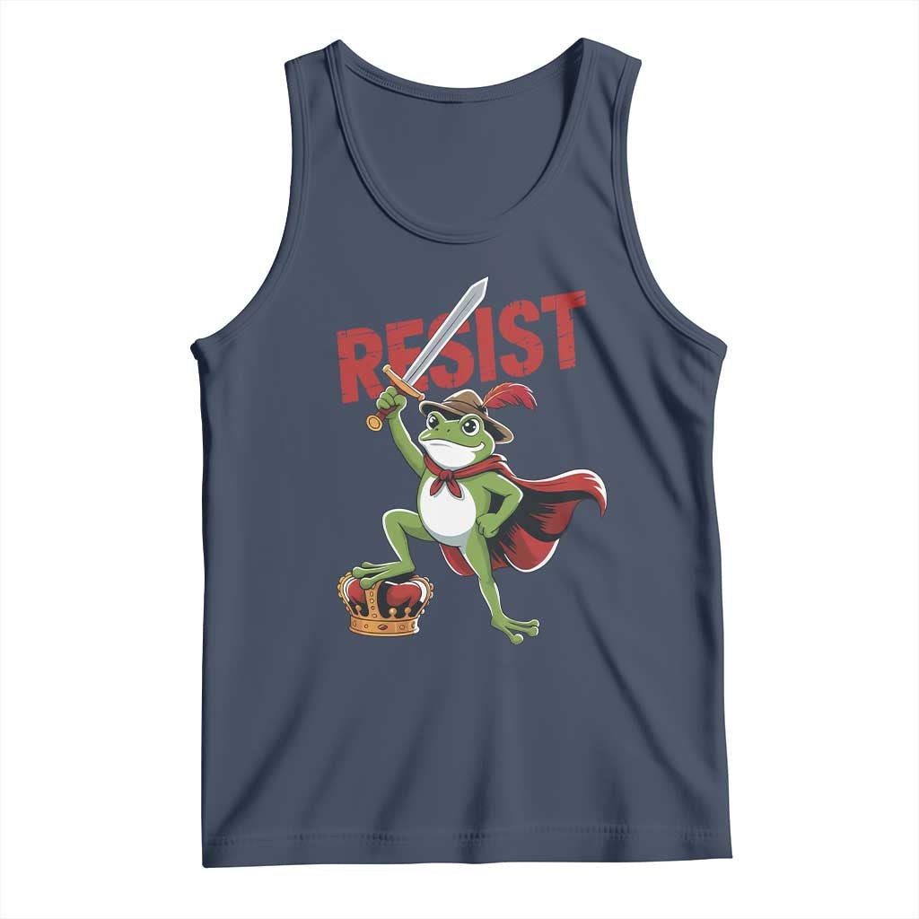 Sword Wielding Frog Resistance Tank Top Resist Protest No Kings TS02 Navy Print Your Wear