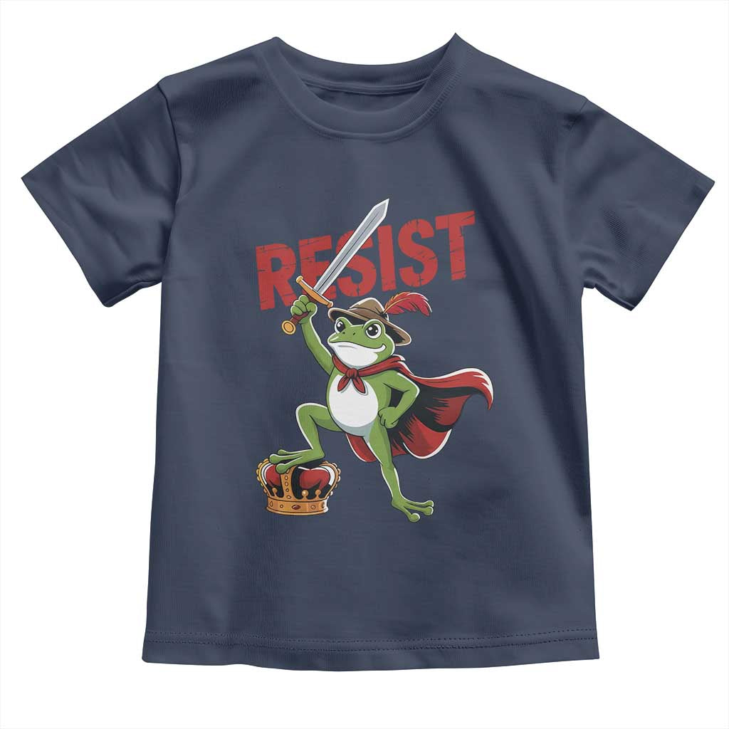 Sword Wielding Frog Resistance Toddler T Shirt Resist Protest No Kings TS02 Navy Print Your Wear