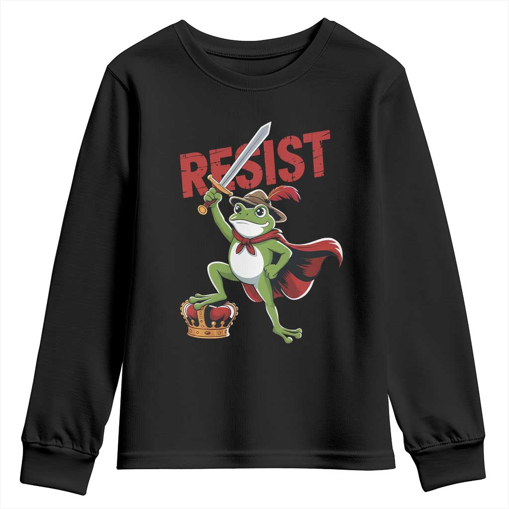 Sword Wielding Frog Resistance Youth Sweatshirt Resist Protest No Kings TS02 Black Print Your Wear
