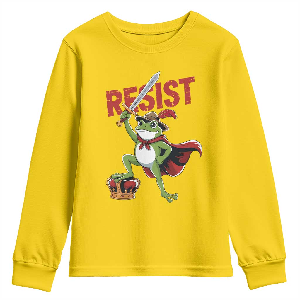 Sword Wielding Frog Resistance Youth Sweatshirt Resist Protest No Kings TS02 Daisy Print Your Wear