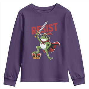 Sword Wielding Frog Resistance Youth Sweatshirt Resist Protest No Kings TS02 Purple Print Your Wear