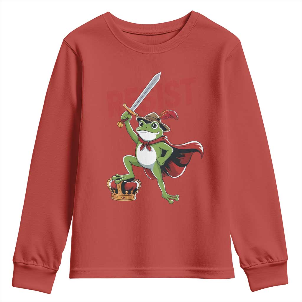 Sword Wielding Frog Resistance Youth Sweatshirt Resist Protest No Kings TS02 Red Print Your Wear