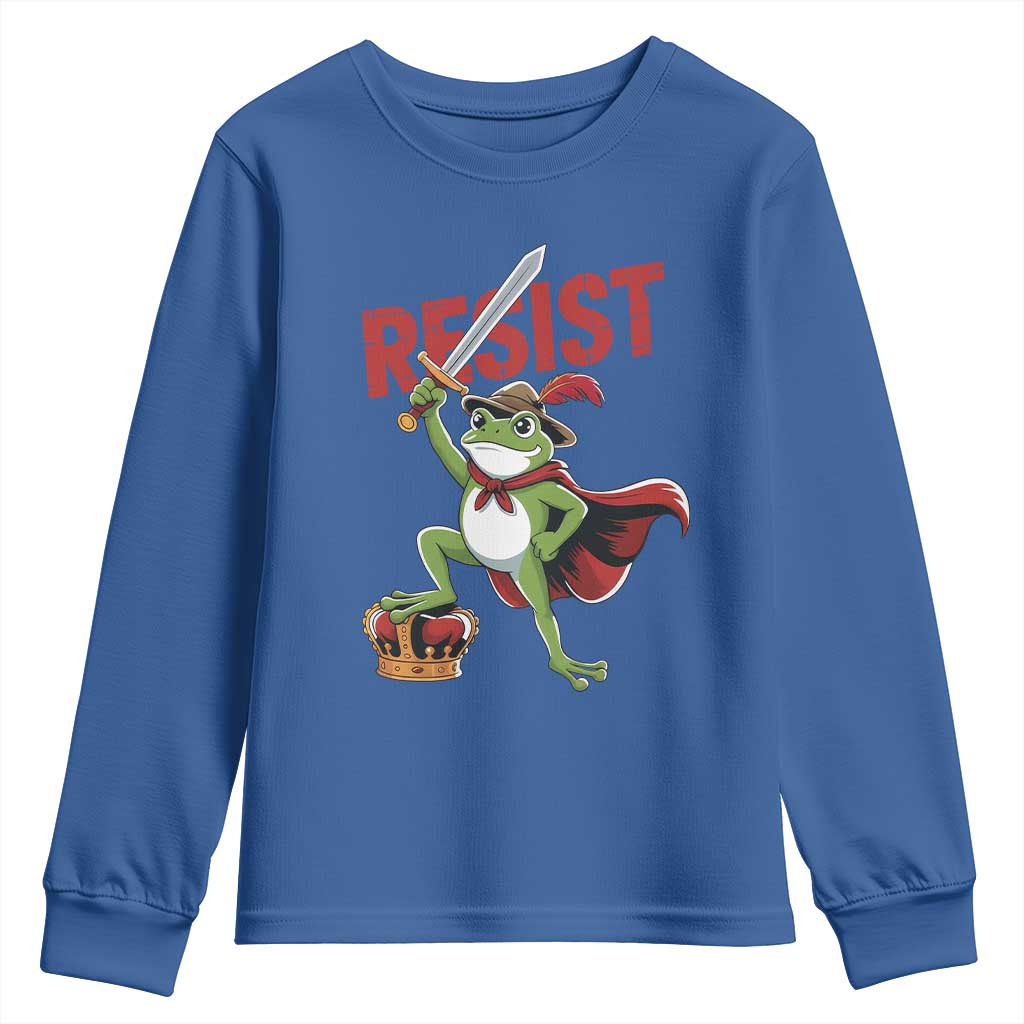 Sword Wielding Frog Resistance Youth Sweatshirt Resist Protest No Kings TS02 Royal Blue Print Your Wear