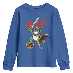 Sword Wielding Frog Resistance Youth Sweatshirt Resist Protest No Kings TS02 Royal Blue Print Your Wear