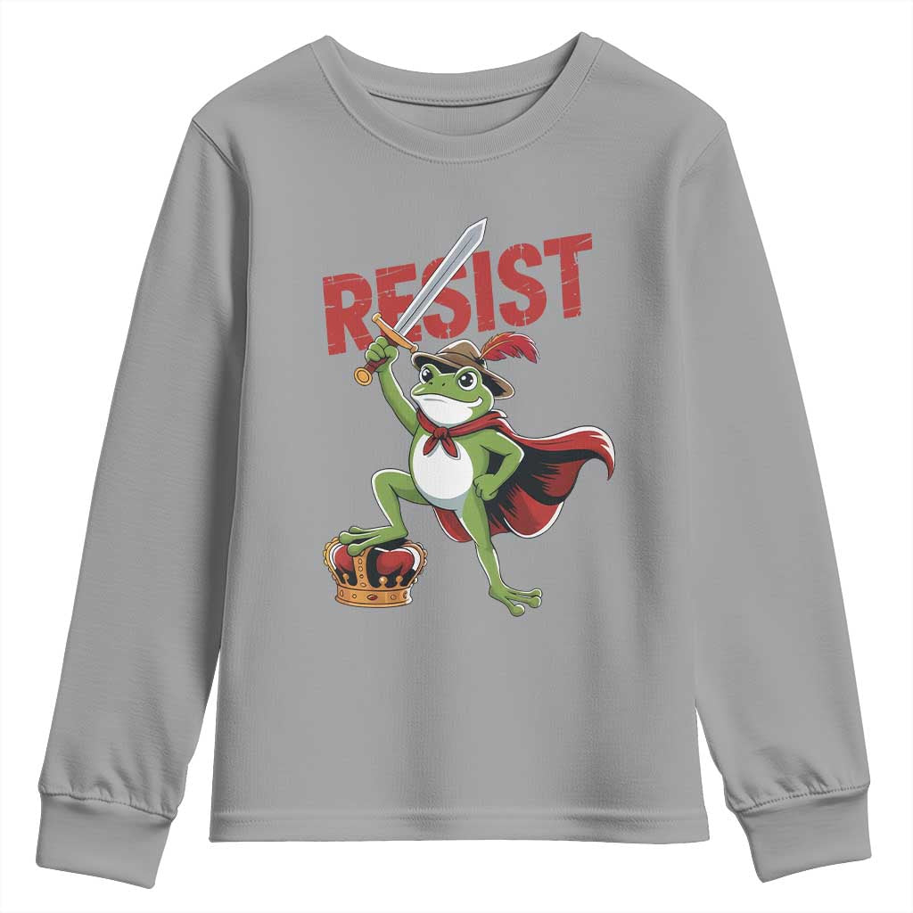 Sword Wielding Frog Resistance Youth Sweatshirt Resist Protest No Kings TS02 Sport Gray Print Your Wear