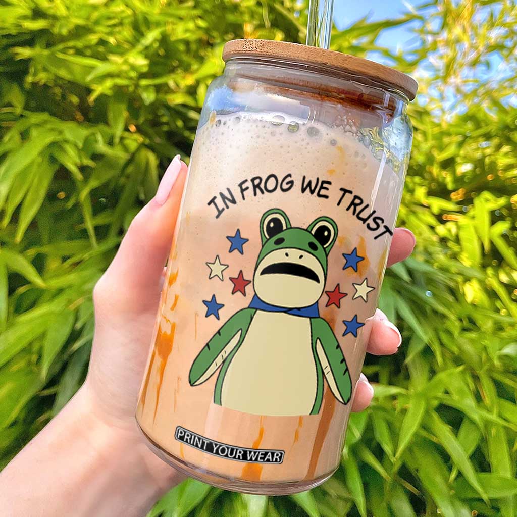 In Frog We Trust Glass Can Patriotic Portland Frogs Protest American Flag TS02 White Print Your Wear