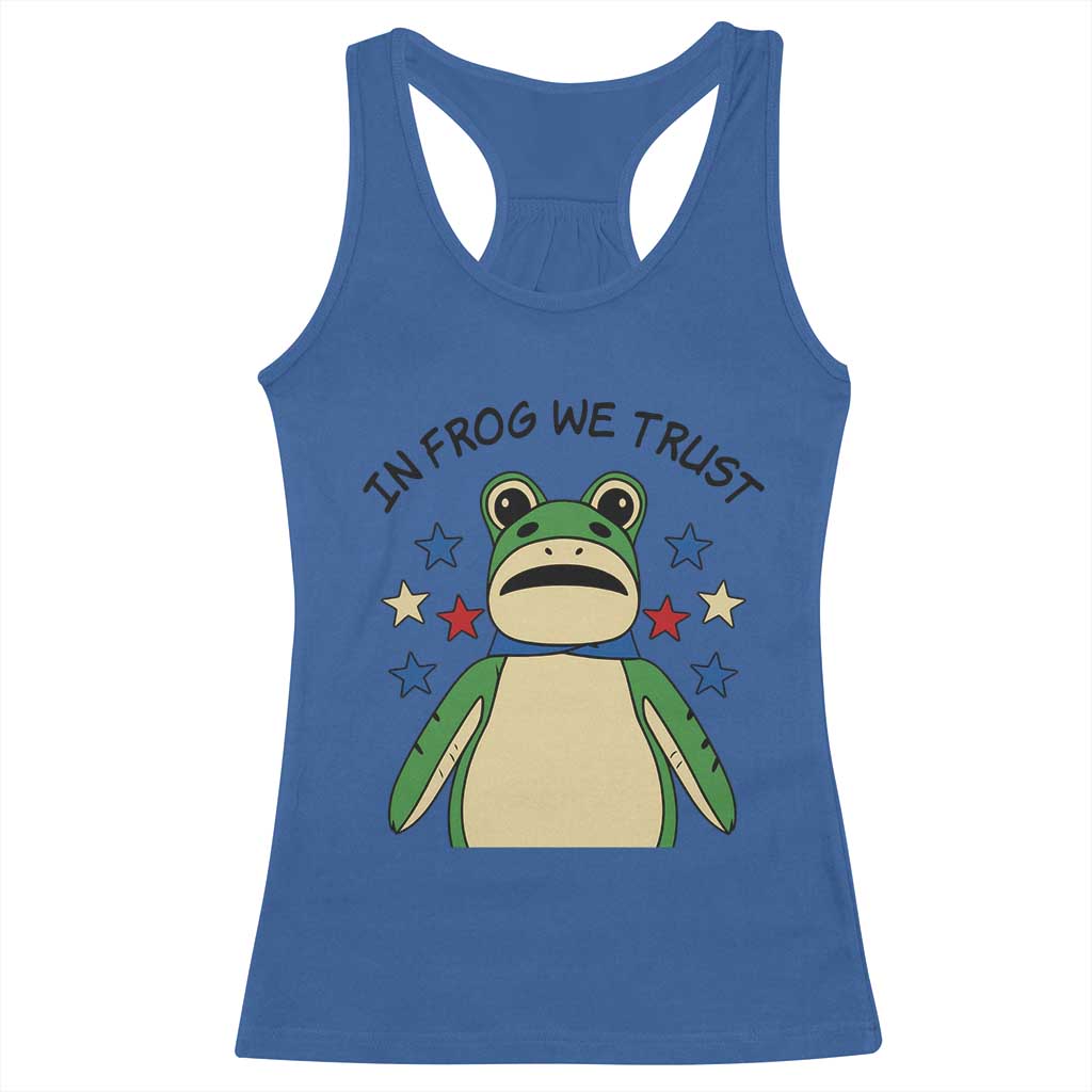 In Frog We Trust Racerback Tank Top Patriotic Portland Frogs Protest American Flag TS02 Royal Blue Print Your Wear