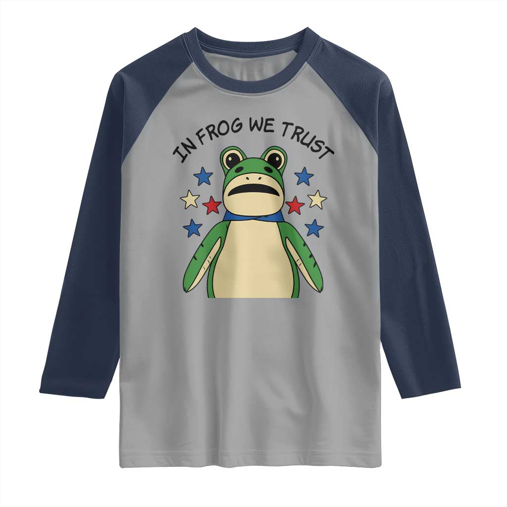 In Frog We Trust Raglan Shirt Patriotic Portland Frogs Protest American Flag TS02 Sport Gray Navy Print Your Wear